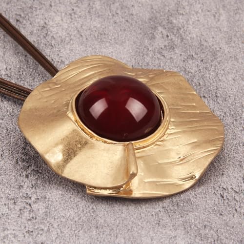 JAOYU Boho Necklace for Women Large Pendant Necklace Boho Long Choker Leather Gold Necklace Vintage Earthy Jewelry Trendy - style: Large Long Necklace