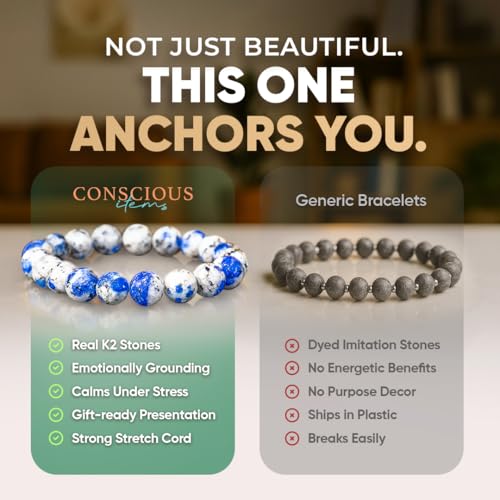 Conscious Items Spiritual Bracelets for Women & Men, Healing Crystal Bracelet with Natural Stones for Meditation, Chakra Alignment & Inner Transformation - style: Rare K2 Stone Bracelet of Spiritual Adventure