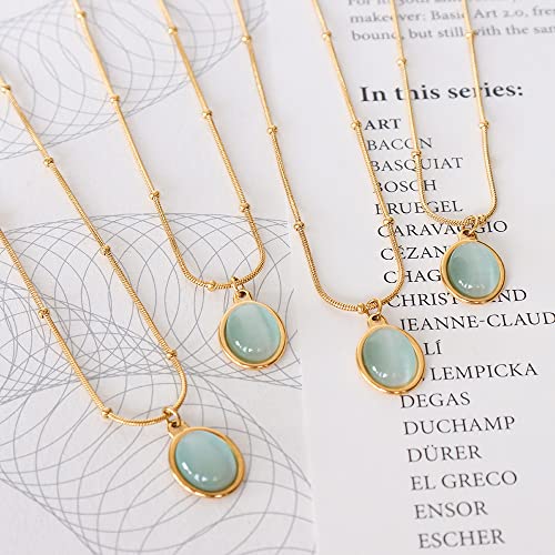 Green Aventurine Stone Pendant Necklace for Women Dainty 18K Plated Gold Chain Choker Necklace,Layered Necklace,Jewelry Set Non Tarnish - color: Blue