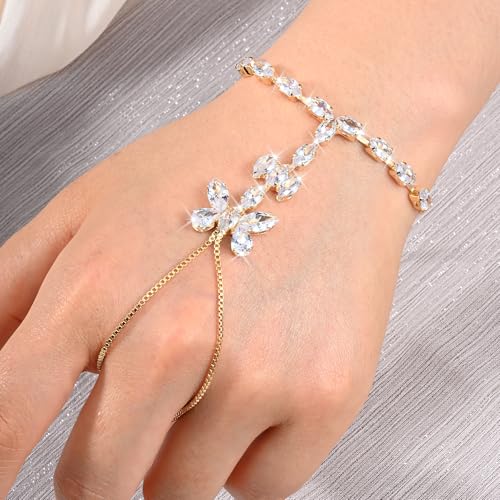 Adjustable Hand Chain Bracelet Women, 16K Gold Plated Finger Bracelet, Secure Ball Clasp Elegant Slave Hand Jewelry, Y2K Aesthetic Accessories for Summer Festival Prom Beach Vacation Daily Wear - color: style8-16K gold-plated