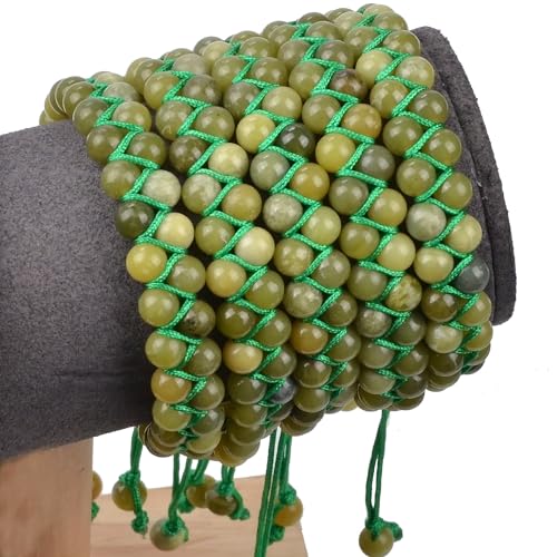 MASSIVE BEADS Double Layer Natural Chakra Healing Power Crystals Macrame Bracelet Yoga Stone Beads Gemstone Meditation Relax Anxiety Bangle for Unisex Women Men - color: China Jade, size: 4mm