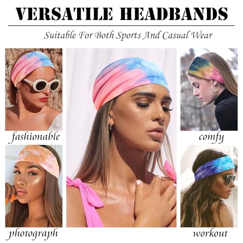 Wide Headbands Stylish Hair Band Tie Dye Head Wraps Elastic Boho Turban Headband Workout Sweatband Non Slip Bandanas Headband Knotted Hair Accessories Band for Women 4 Pack - color: Style 85