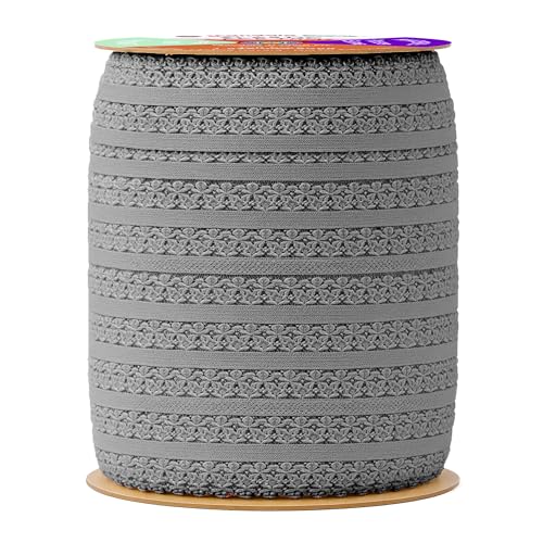 Mandala Crafts Charcoal Stretch Lace Soft Elastic Trim Roll - 55 Yards 1 Inch Wide Stretchy Frilly Picot Ribbon for Sewing Lingerie, Headbands, Underwear, and Crafts - color: Charcoal