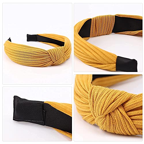 DRESHOW 8 Pack Knotted Headbands for Women Wide Turban Headband Yoga Exercise Ribbing Hair Hoop Hair Bands Accessories - color: 8 Pack Ribbing a