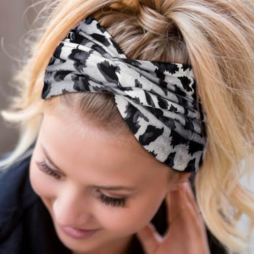 AQOKKA Extra Wide Headbands for Women Large Turban Headband Non Slip Boho Elastic Hairband Hair Twisted Knot Head Bands Accessories - color: 4 Pcs: Leopard Print + Stripes