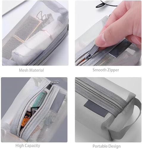 3pcs Portable Square Mesh Storage Bag,Zippered Cosmetic Bag,Small Square Mesh Coin Purse Travel Storage Carry Pouch (Black,White,Grey) - color: 3pcs