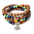 108 Mala Beads Necklace 7 Chakra Buddhist Prayer Beaded Bracelet Tree of Life Pendant Stone Yoga Necklace - color: Rudraksha-Buddha-Lotus-1