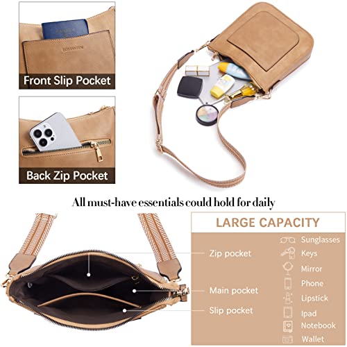 BOSTANTEN Crossbody Bags for Women Trendy Vegan Leather Guitar Strap Purse for Spring Travel - color: A03-tan