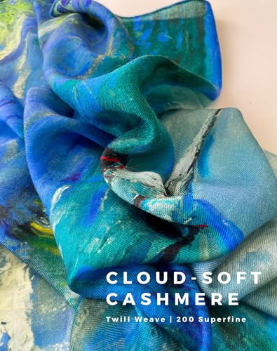 PoeticEHome Cashmere Scarf Wrap 36"x36" - Featherlight & Wrinkle-Free Artistic Square Shawl for Travel & Office, Gift Ready - color: Seascape at Saintes-maries - 36"