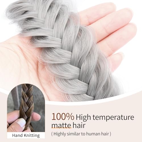 2PCs Braided Headband with teeth Handmade Messy Wide Synthetic Hair Elastic Stretch Fluffy Hairpiece for Brides (Smoky Gray) - color: Smoky Gray