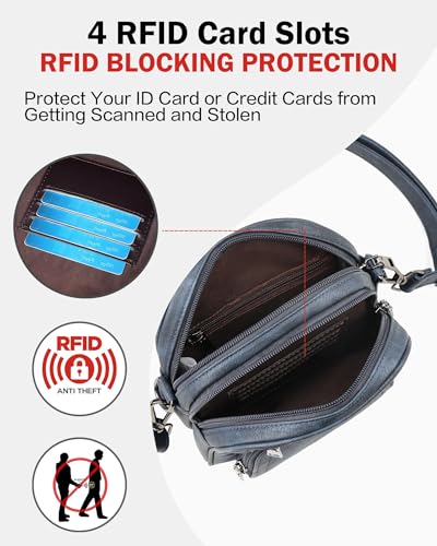 FADEON Small Purses for Women Crossbody Bags, Designer PU Leather Mini Cross Body Purse Travel Shoulder Bag Card Slots - color: Blue