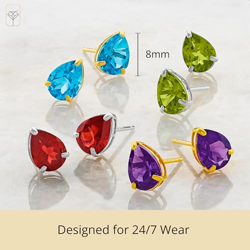 14k Yellow or White Gold Teardrop Gemstone Pear Shape Stud Earrings for Women with Push Backs and 8mm x 6mm Birthstone by MAX + STONE - color: Genuine Garnet