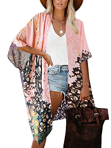 Breezy Lane Kimonos for Women Swimsuit Coverups Beach Cover Up Swimwear Cardigan Summer - color: Blackpink Floral