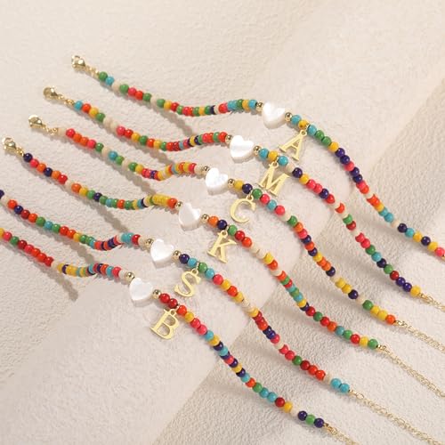 Honsny Ankle Bracelets for Women Initial Anklets Waterproof Boho Beaded Dainty Ankle Bracelets for Teen Letter Heart Handmade Adjustable Foot Chain Anklet Summer Vacation Colorful Jewelry Gift - style: L