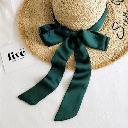 Long Thin Skinny Scarf Satin Neckerchief Ribbon Tie Waist Belt for Women - color: Dark Green
