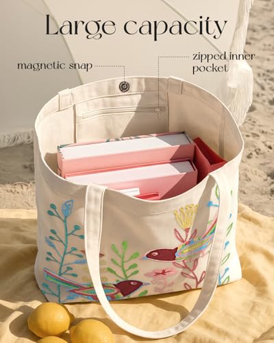 Miss Adola Embroidery Tote Bag with Pocket & Buckle - Reusable Canvas Tote for Women Cute Aesthetic Work Shopping Grocery Bag - style: Bird