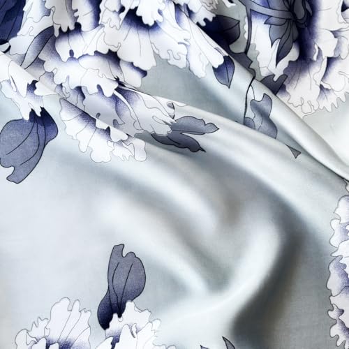 Long Silk Like Scarf Lightweight Satin Scarves Large Sunscreen Shawl Wrap for Women - color: 012.chrysanthemum Blue