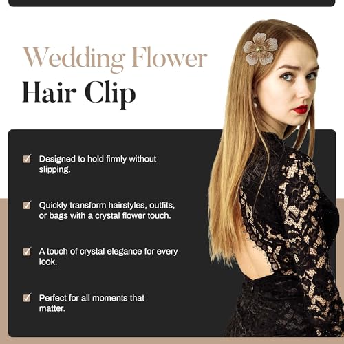 2.9 Inches Created Crystal Hibiscus Hawaiian Flower Hair Clips for Women | Boho Braids Artificial Flower Clips for Hair - color: Golden Yellow