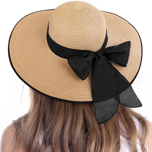 Beach Hats for Women - Beach Hat Womens UPF 50+, Packable Sun Hat Women Roll Up, Wide Brim Straw Hat for Women - color: Khaki