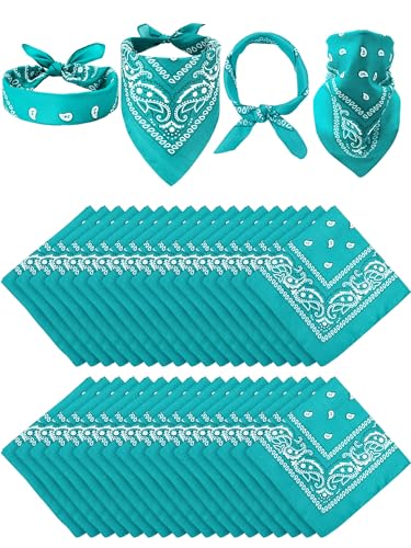 Unittype 36 Pieces Paisley Bandana Cowboy Bandanas Sports Novelty Headband Square Scarf Outdoor for Western Party Costume - color: Teal Color, style: Simple Style