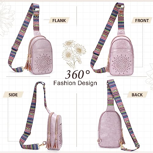 APHISON Small Sling Bag Fanny Packs Cell Phone Purse Vegan Leather Crossbody Bags for Women Chest Bag with Adjustable Strap Purple - color: 06-purple