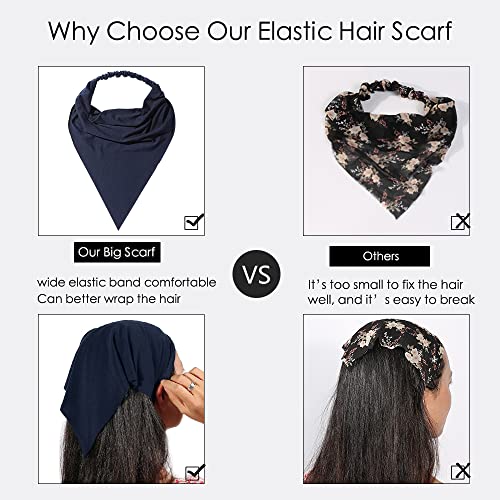 Vercret 6 Pack Hair Scarf Headband for Women Elastic Bandana Head Scarf Large Boho Triangle Kerchief with Clips Non Slip Scarves - color: J Spring Thunder