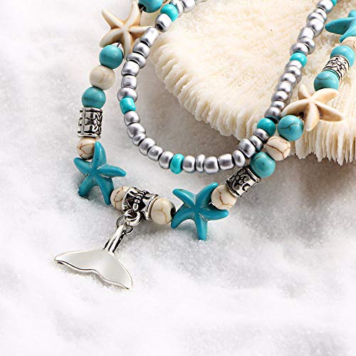 Fesciory Puka Shell Anklet for Women Summer Natural Cowrie Adjustable Ankle Bracelet, Handmade Boho Hawaiian Beach Seashell Jewelry - color: E:Mermaid