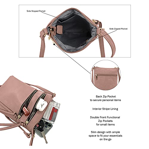 DELUXITY Crossbody Purse Bag Shoulder Bag Multi Pocket Zipper Purse - color: Mauve