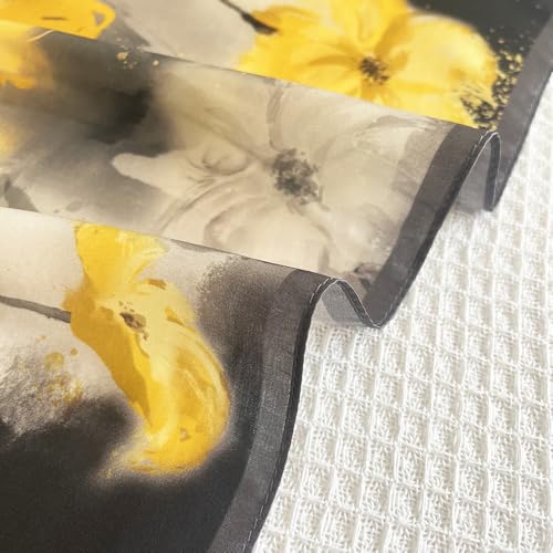 FONYVE 100% Mulberry Silk Scarfs for Women-Lightweight Square Satin Head Scarf-Small Silk Hair Scarf for Sleeping 21"x21" - color: 22 Yellow & Black Flower