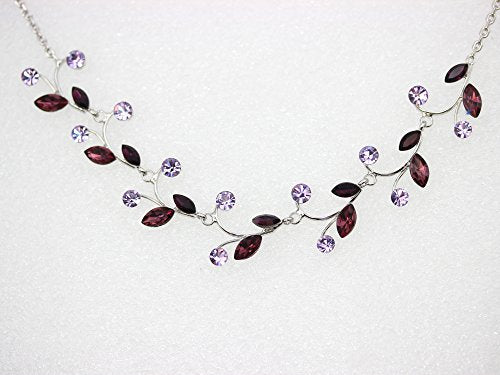 Faship Gorgeous Rhinestone Crystal Floral Necklace Earrings Set - color: Purple
