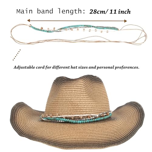 Hat Band for Cowboy Cowgirl, Turquoise Hand Made Replaceable Beaded Belt for Panama Fedora - color: Sugar
