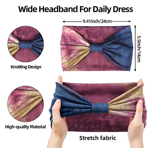 Huachi Wide Headbands for Women Tie Dye Head Wraps Boho Thick Hairbands Large African Sport Yoga Turban Headband Hair Accessories (Pack of 4) - color: Tie Dye