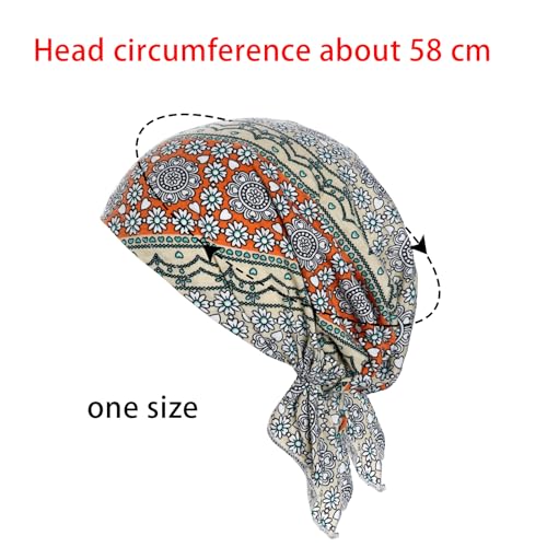 4pcs Pre-Tied Chemo Head Scarf Beanie Covers Cap Head Scarves Sleep Turban Hat Women Bandana with Stretch Print Ruffle - color: Multicolor-1