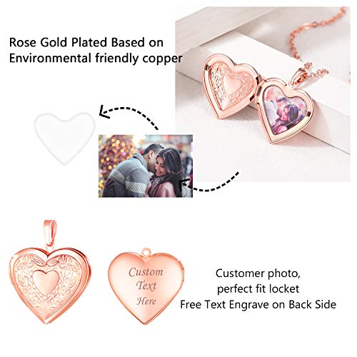 U7 Women Locket Necklace Platinum 14K Gold Photo Lockets that Hold Picture,Chain 20 Inch Personalized Gift Custom Love Heart Image Necklaces - color: 01# Rose Gold Heart