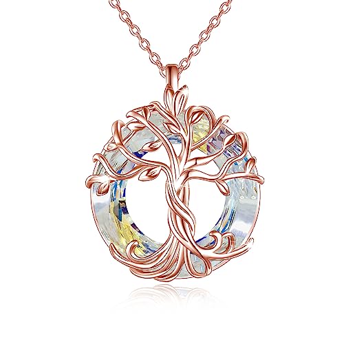 TOUPOP Tree of Life Necklace Gifts for Women 925 Sterling Silver Family Tree Pendant with Crystal Birthday Irish Jewelry Gifts for Women Her Wife Mom - color: 02-Rose Gold-White Crystal