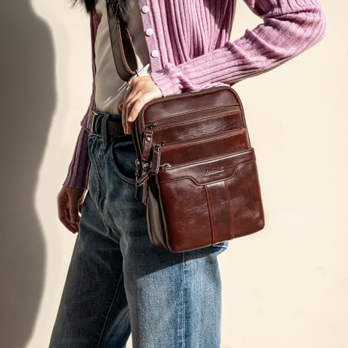 Leather Messenger Bag for Men, Small Leather Sling Shoulder Bag Messenger Pack for Men, Man Purse - color: Brown