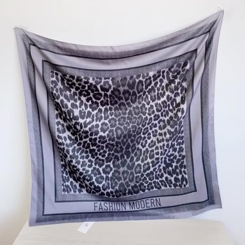 Women's Square Silk Like Head Scarf Large 35 inch Silk Feeling Hair Wrapping Satin Scarves for Sleeping Bandanas - color: A015-1 Twill Leopard Print Dark Grey