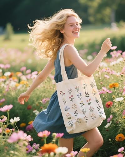 METALPHA Aesthetic Tote Bag for Women Girls - Resuable Double-Sided Printed Canvas Tote Bag with Snap Closure and Pocket - color: Botanicalgarden