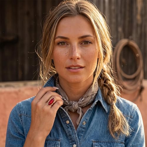 Turquoise Ring Boho Western Jewelry Chunky Thumb Statement Ring Dainty Simple Finger Open Jewelry Gift for Women Boho Dresses Accessories - color: A2:red turquoise rings