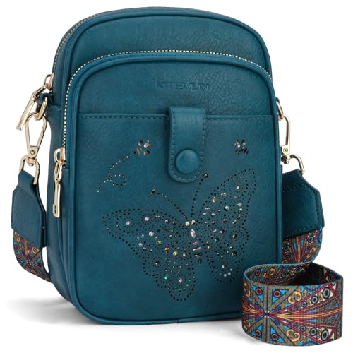KITEVIUN Crossbody Bags for Women Leather Crossbody Purse Small Shoulder Phone Purse with Adjustable Strap & RFID Card Slots - color: 04-peacock Blue