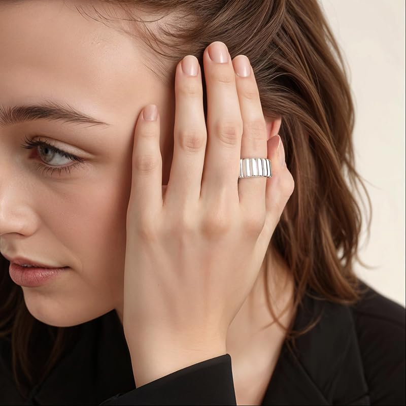 LeCalla 925 Sterling Silver Chunky Bold Signet Rings for Women and Men | Textured Twisted and Ribbed Statement Rings | Minimalist Texture Silver Ring Jewelry for Women & Men (Sizes 6-8 No.) - size: Ring Size-7No., style: Charlotte Bold Signet