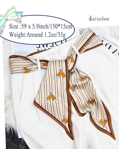 Purse Scarf For Handbags Head Scarves For Women's Hair Bags Scarfs Long Skinny Scarves Fashion Silky - color: A19-brown Saddle