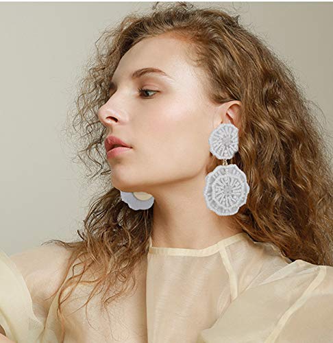 Statement Beaded Drop Earrings for Women Layered Bead Dangle Earrings - color: White