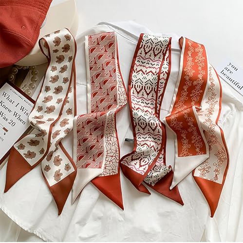 4 Pack Purse Scarf Handbags For Women,Boho Scarrves for Bag Hair Accessories Handle Fashion Lightweight - color: Red