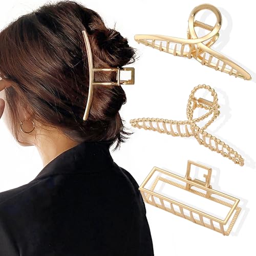 Parcce 4 Pack Large Metal Hair Clips for Thin to Thick Curly Hair, 4.3 Inch Big Nonslip Gold Color Clamps, Perfect Fashion Jaw Claw Hair Styling Accessories for Women and Girls, Christmas Gifts