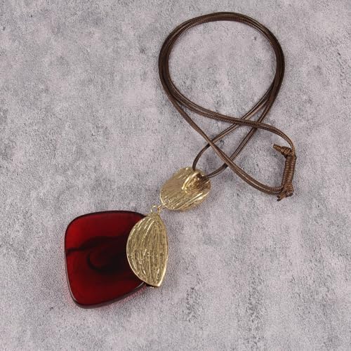 Leather Necklace for Women Large Pendant Hippie Choker Necklace Vintage Sweater Necklace Chunky Boho Necklaces for Women - style: Leather Chain Necklace