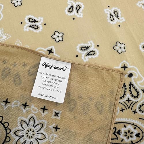 Single Pack Bandanas 60s Premium Cotton Soft Thin Handfeel Large Handkerchief for Men and Women - color: Beige