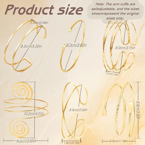 BROCC 6pcs Gold Arm Cuff Bracelet Set for Women Adjustable Coil Swirl Upper Cuff Bracelet Jewelry - color: A