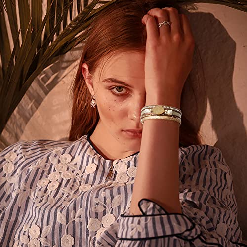 Leather Wrap Bracelet Set 3Pack Wrist Cuff Bracelet for Women Multilayer Magnetic Clasp Bracelet Feather Tree Bead Crystal Bracelet - color: Turquoise Pearl