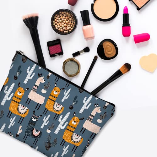 Cute Makeup Bag for Purse Canvas Waterproof Funny Cosmetic Bags for Women Zipper Travel Toiletry Pouch-Alpaca Makeup Bags-Grey - color: Alpaca Makeup Bags-Grey